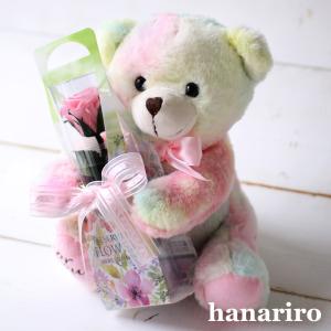虹色クマさんと一輪の薔薇/プリザーブドフラワーの詳細画像1