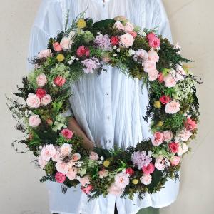 【 特大 1点もの 約直径50cm 】 ンクグリーンのエレガントな大きいリース ◆ プリザーブドフラワーリース 百寿 花 お祝い 北欧インテリア 開店祝い 誕生日ギフト