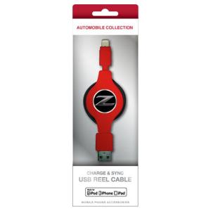 NISSAN 公式ライセンス品 FAIRLADY Z CHARGE & SYNC USB REEL CABLE FOR IPHONE RED NZMUJ-R1RD｜hanatech-interior