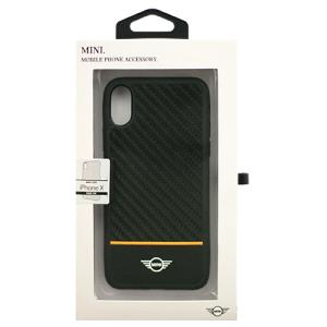 MINI 公式ライセンス品 iPhoneX専用 カーボン+PUハードケース Real Carbon Fiber - PC/TPU Hybrid Case - PU leather - Orange Stripe iPhone XMIRCHCPXOR｜hanatech-interior