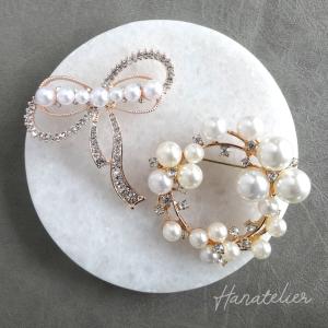 リボン＆パールサークルのGOLDブローチ 入学式卒業式入園式などに bro009