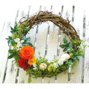 ＼母の日 まだ間に合う／花うるる 玄関 リース プリザーブドフラワー クレッシェント[サンライズ](フラワー 誕生日 フラワーギフト 壁掛け フラワーリース