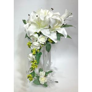 「カサブランカ　キャスケードブーケ&amp;ブートニアセット」結婚式 ブーケ プレゼント 花 アレンジ