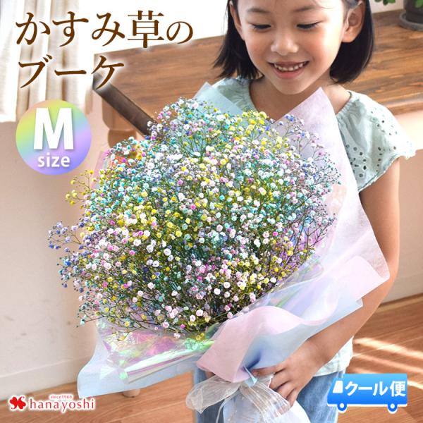 [冷蔵便]でお届け かすみ草のブーケM カスミソウ 花束 カラフル 花 ギフト 誕生日 プレゼント ...