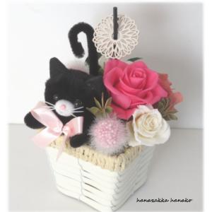 猫好きさんへ 黒猫のプリザーブドフラワー 高さ...の詳細画像5