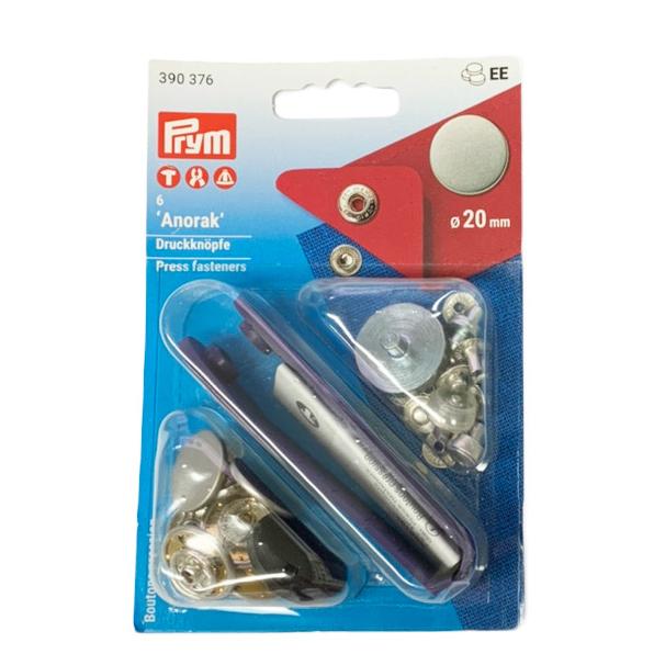 《Prym》プリム・スナップ　アノラック 　径20ｍｍ/6セット入キット付　フラット/マットシルバー...