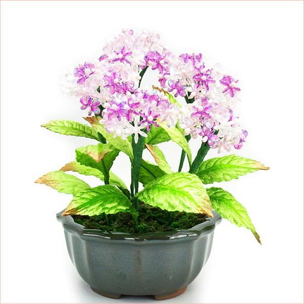 盆栽 ミニ 山久オリジナルビーズ盆栽キット あじさい 紫 盆栽  手芸の山久