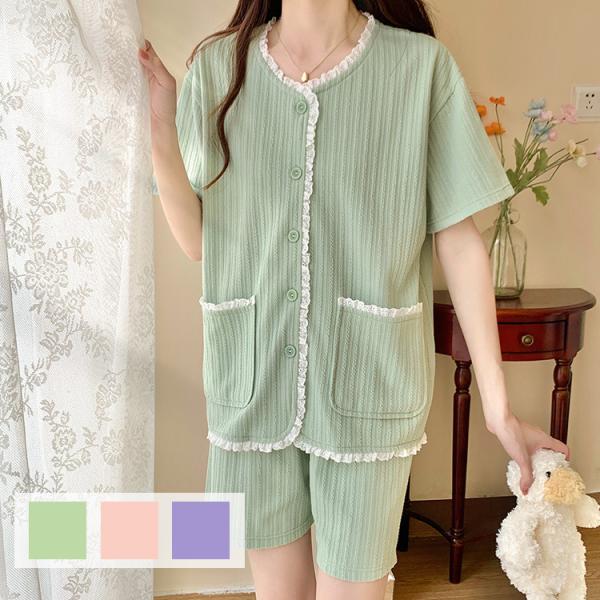 パジャマ レディース ルームウェア セットアップ 上下セット 半袖 夏 かわいい おしゃれ 薄手 前...