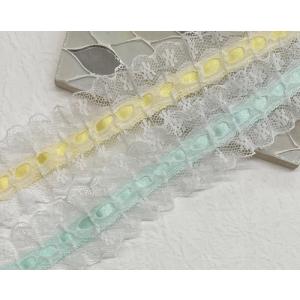 ラッセルレース　リボン通し風 両サイドフリル　日本製　