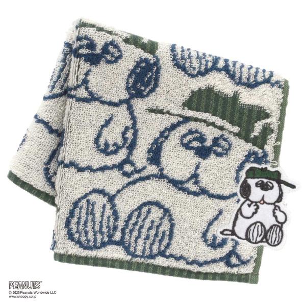 スヌーピー　タオルハンカチ　はみだしオラフ　グリーン