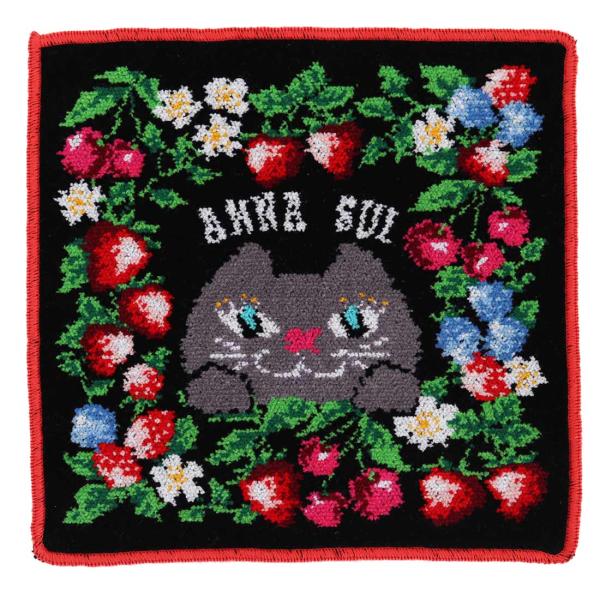 アナ スイ　シェニール織り タオルハンカチ　CAT　ブラック