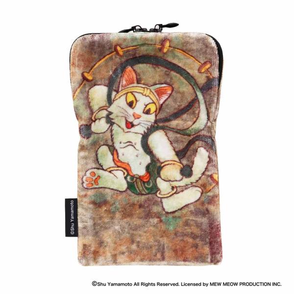 キャットアート　ファスナー付き　ペットボトルケース　タオルハンカチ　屏風 「風神猫・雷神猫」 猫屋宗...