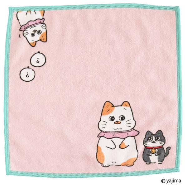 ねこに転生したおじさん　スマホ拭きハンカチ　プンちゃん&amp;てぷちゃん　ピンク
