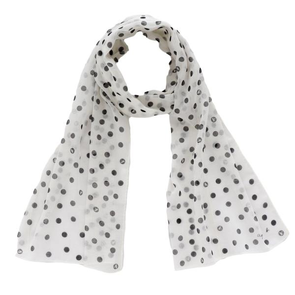 アニエスベー　ロングチーフ（UVカット加工）　ドット　ホワイト