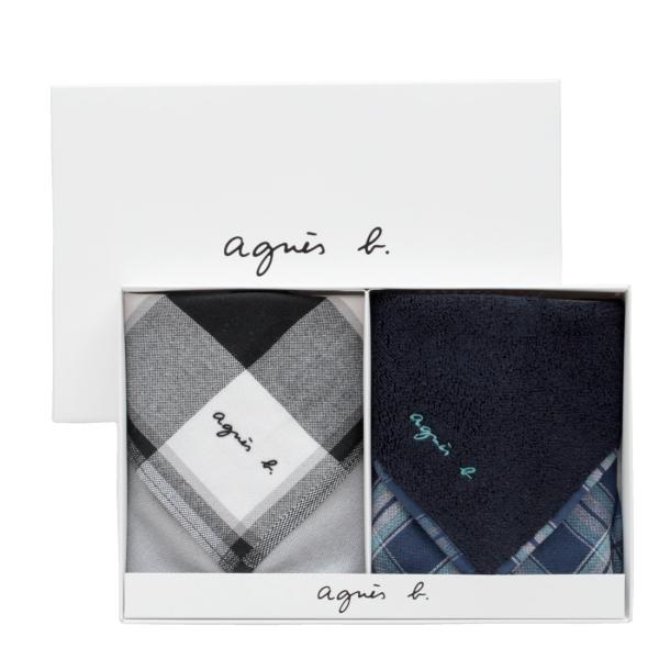 【ブランドギフトBOX入り】　アニエスベー　メンズ スマホ・メガネ拭き ハンカチ &amp; 表ガーゼ・裏タ...