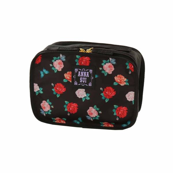 アナ スイ　収納ポーチ/トラベルポーチ　小　ミニポーチ付き　ローズ　ブラック