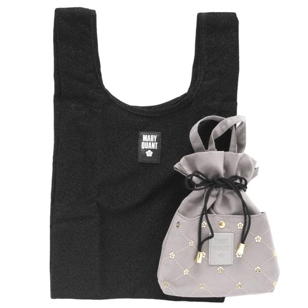 マリークワント　エコバッグ/マイバッグ　巾着付き　キルティング柄　グレー