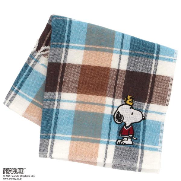 ブルックス ブラザーズ × ピーナッツ　表ガーゼ・裏タオルハンカチ　ブロックチェック　ブルー