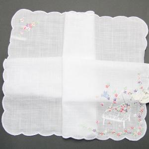 ポワンポワン ベトナム手刺繍ハンカチ 青い鳥と音楽 2213 ピンク