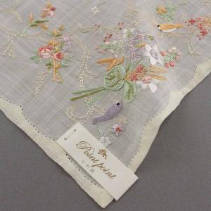 ポワンポワン ベトナム手刺繍 ハンカチ 花スカラヘム : ハンカチーフ
