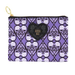 アナ スイ　フラットポーチ　ハート&amp;ローズ パープル　【アナスイ　ANNA SUI】