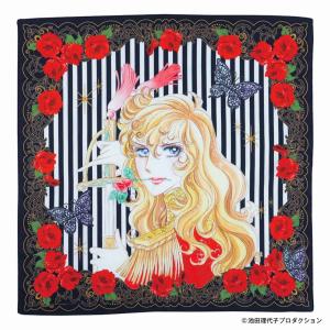 ANNA SUI×ベルサイユのばら　「オスカル×ストライプローズ」　プリントハンカチ　ブラック