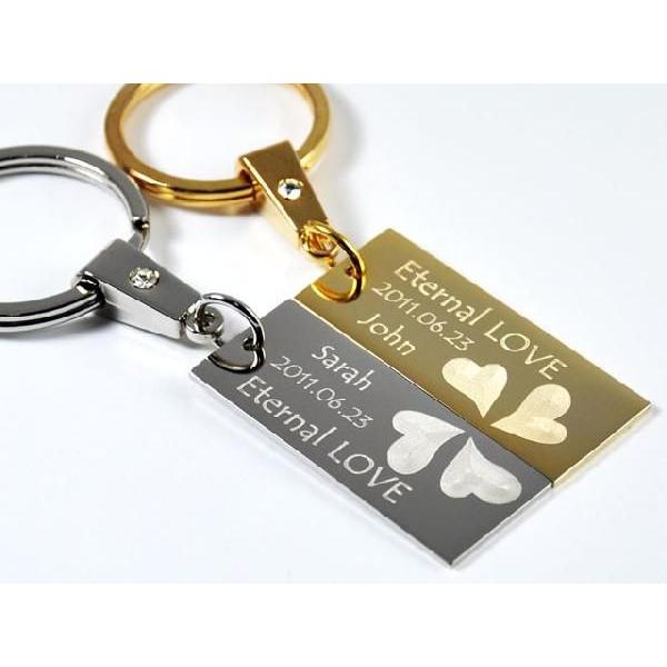 オリジナル 四つ葉 ハート レクタングル ロング ペア キーホルダー