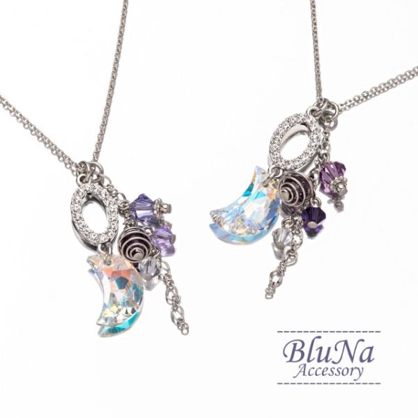 ネックレス スワロフスキー 月 ガラス ハンドメイド ビーズ アクセサリー moon キラキラ プレ...