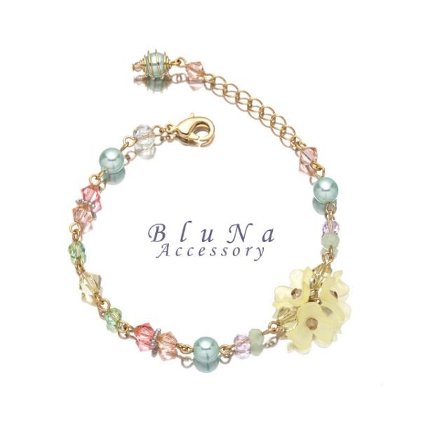 ブレスレット スワロフスキー ガラス ハンドメイド すみれ ビーズ パール アクセサリー キラキラ ...