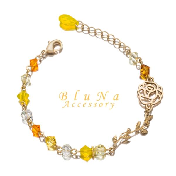 ブレスレット 薔薇 Rose ガラス ハンドメイド ビーズ キラキラ プレゼント デート BluNa...