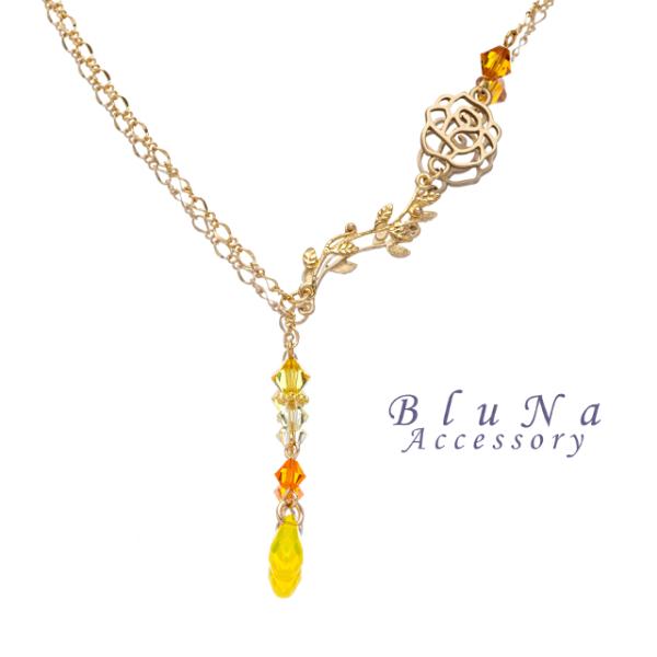 ネックレス 薔薇 Rose ガラス ハンドメイド ビーズ キラキラ プレゼント デート BluNa ...