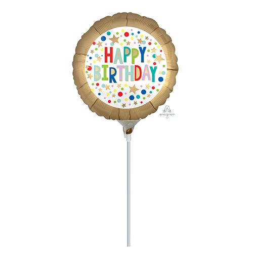 スティックバルーン　4インチゴールドサテンマスキードッツ　ANG41300 ハンズ