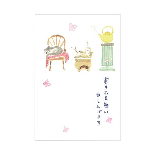 リュリュ　寒中ハガキ　WPP−2403　猫とストーブ　3枚入 ハンズ