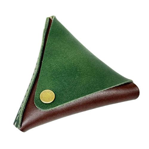 レザークラフトキット　三角コインケース　チョコ・グリーン ハンズ