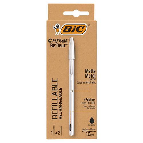 ビック（BIC）　クリスタル　Re’New　1.0mm　黒　リフィル2本付│ボールペン　油性ボールペ...