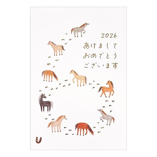 【年賀用品】　クローズ・ピン　私製年賀はがき　草原と馬　3枚入 ハンズ