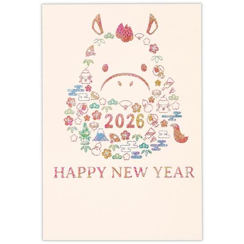 【年賀用品】　ホールマーク（Hallmark）　私製年賀ハガキ　テクスチャー　箔　小物模様うま ハン...