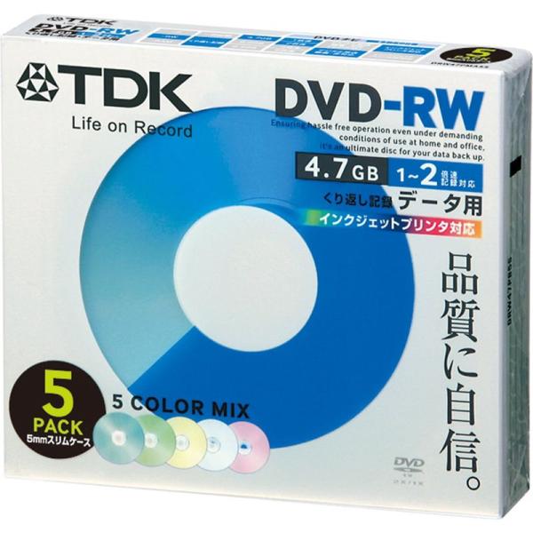 TDK データ用DVD-RW 1-2倍速 インクジェットプリンタ対応（カラーミックス） 5枚パック ...