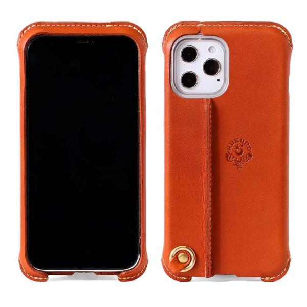 HUKURO iPhone12 Pro Max 用 ケース 革 左手持ち オレンジ