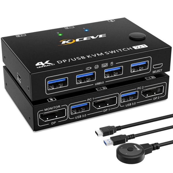 AOOCOO DP KVM 切替器、4k@60Hz 2入力1出力 Displayport USB3....