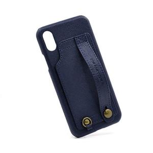 HANATORA iPhone X 専用ケース Handy ハードケース ハンディベルト PUレザー ガラスフィルム付属 ネイビー H6-iPX-Na