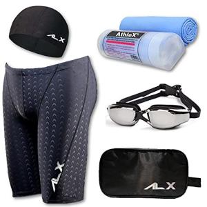 AthleX(アスレエックス) メンズ 水着 フィットネス 競泳水着 男性 スイミング ゴーグル 水中眼鏡 スイムキャップ セイムタオル セーム 大き