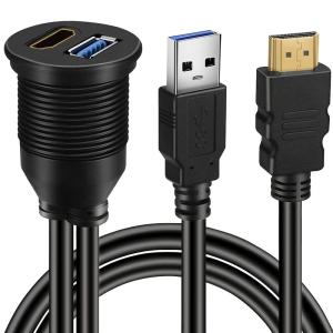 USB 3.0 & HDMI → HDMI + USB3.0 AUX拡張ダッシュパネル 防水カーフラッシュマウントケーブル 車 ボート オー｜hands-select-market