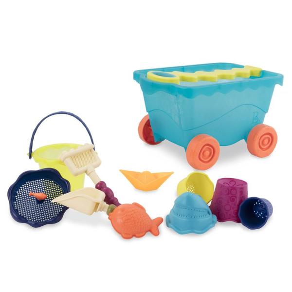 B. toys 砂場セット トラベルビーチワゴン 砂遊びおもちゃ11点セット （ブルー） 1歳半? ...