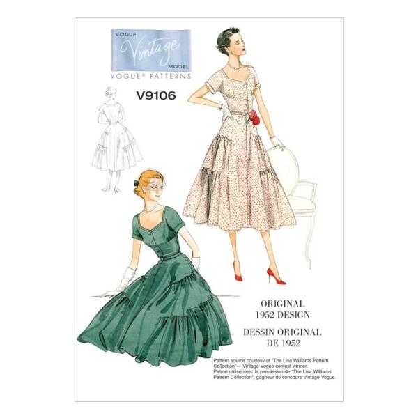 vogue patternsヴィンテージ 50年代デザイン ワンピースドレスとベルトの型紙セット サ...