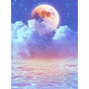 ダイヤモンドペインティングキット ダイヤモンドアート 紫とピンクの月と海の景色キット ダイアモンドビーズ絵画 刺繍キット 5D モザイクアー｜hands-select-market