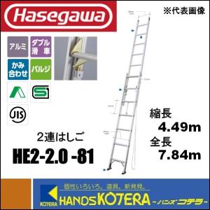 代引き不可  ハセガワ長谷川  Hasegawa　HE2 2.0型　アルミ２連はしご　HE2 2.0 -81　全長7.84m　軽量タイプ　※配達不可地域あり※｜handskotera