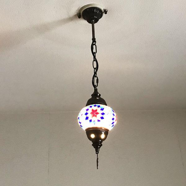吊り下げ型シーリングランプ トルコ製 Mサイズ  《ガラス玉：W13cm H10cm》 トルコランプ...