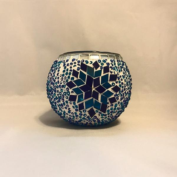 キャンドルホルダー モザイクガラス トルコ製 Mサイズ  《ガラス玉：W10.5cm H9cm》 モ...