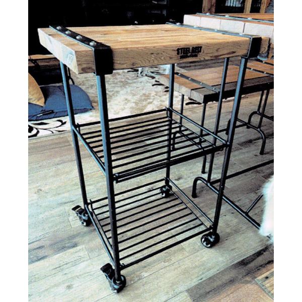 キャスター付きワゴン　業務用（美容院、カフェ、サロンetc）かっこいい鉄製（アイアン＆ウッド）360...